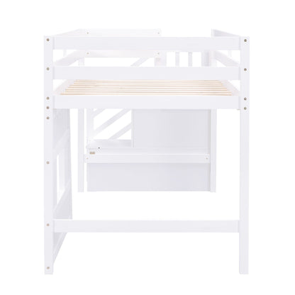 Loft Bed With Storage Staircase, Window & LED Light