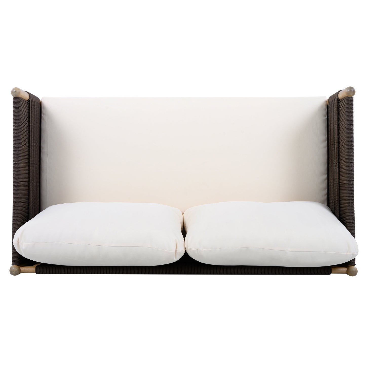 Outdoor Acacia Wood Loveseat with Diamond Rope Weave & Cushions, Light Teak