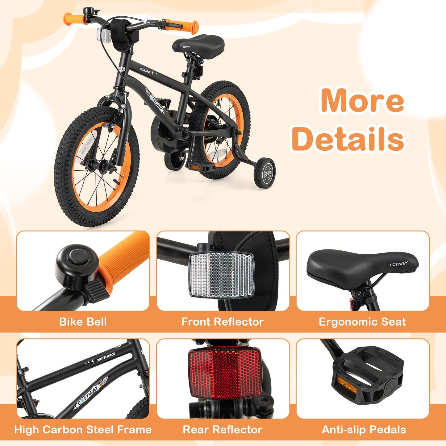 14-Inch Kids Bike Sport Bicycle for 3-5 Years Old with Adjustable Seat-14 inches