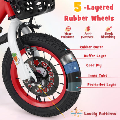14 Inch Kids Bike Adjustable with Storage Basket and Double Brake for 3-5 Years Old-14 inches