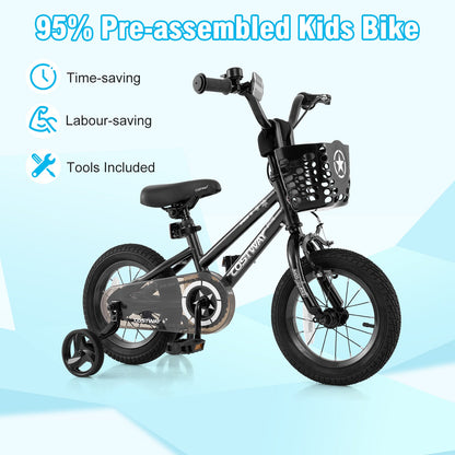 14 Inch Kids Bike with Basket and Training Wheels for Children Aged 4-5 Years Old