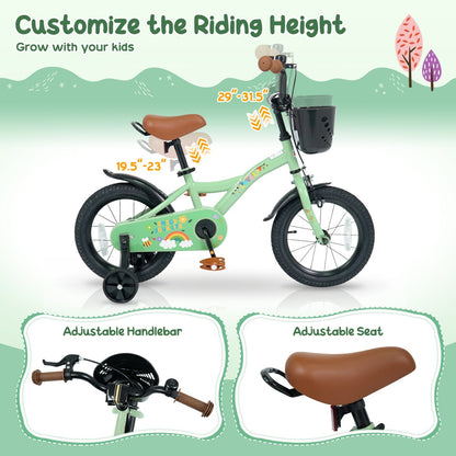 14 Inch Girls Bike with Training Wheels and Basket - Green