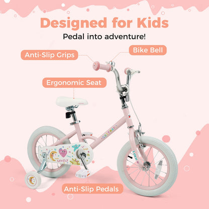 Kids Bike 12-18 Inch with Training Wheels - Pink Stars & Moon