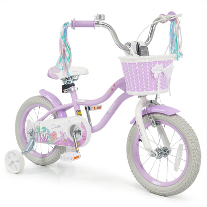 Kids Bike 12-20 Inch with Training Wheels & Basket Purple