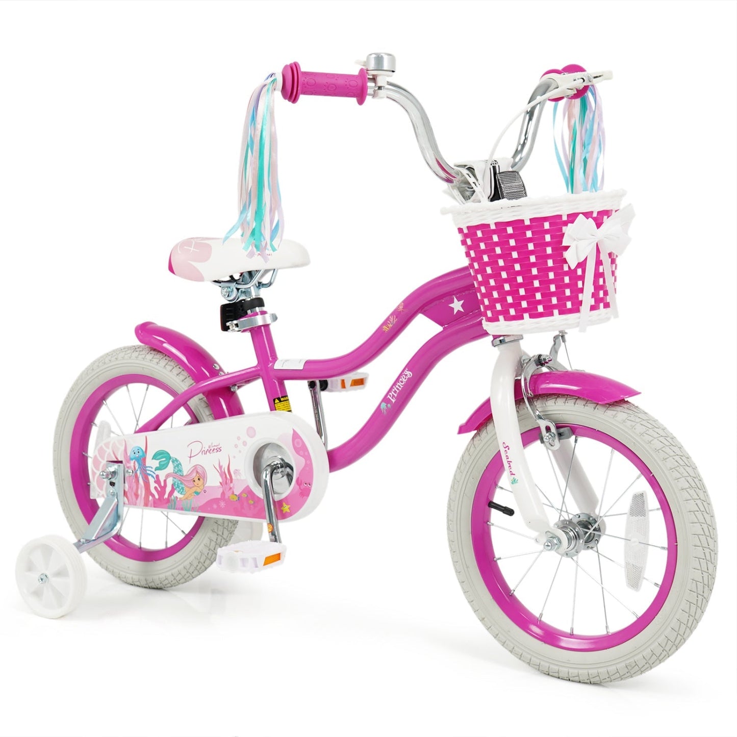 Kids Bike 18-Inch with Training Wheels and Basket Rose Red