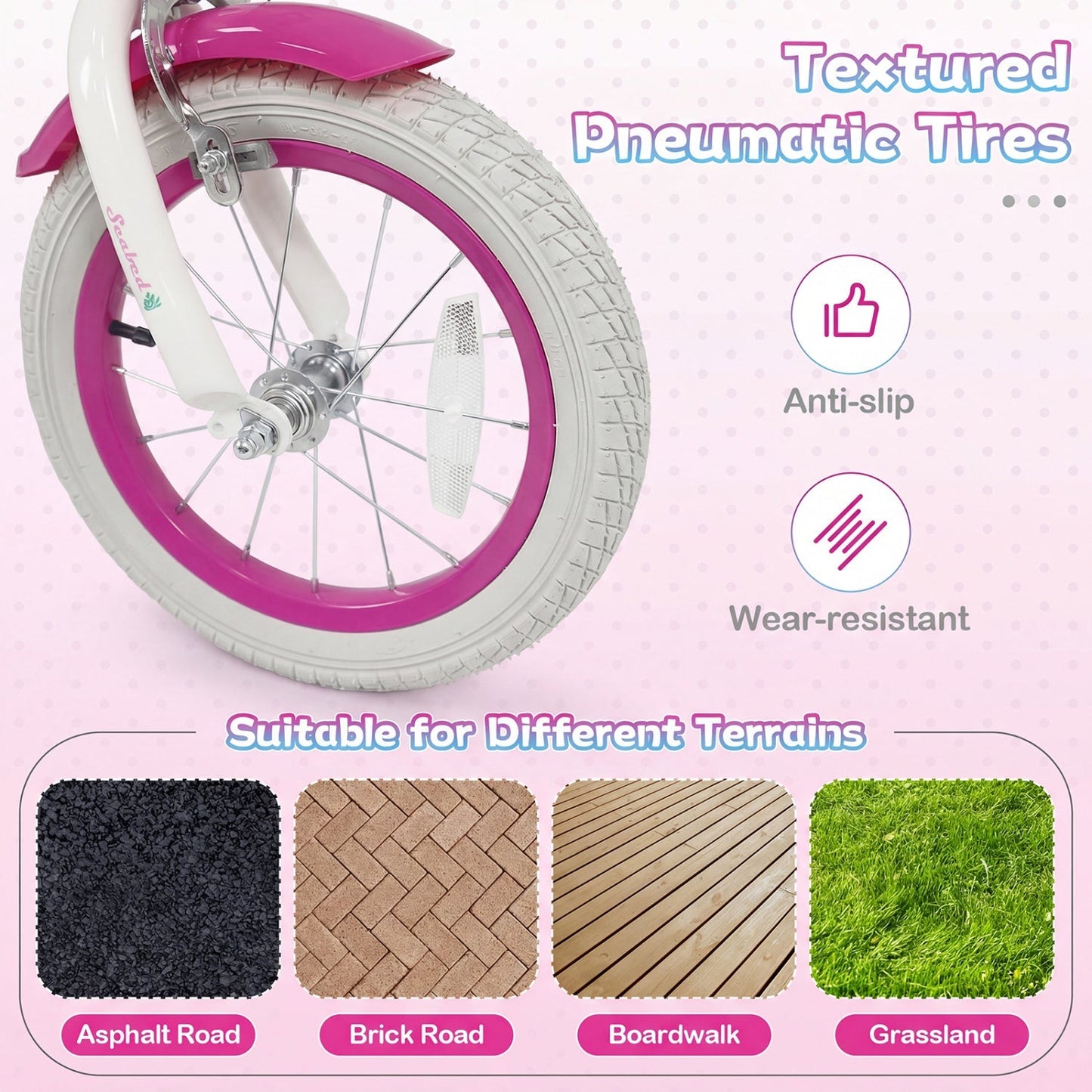 Kids Bike 18-Inch with Training Wheels and Basket Rose Red