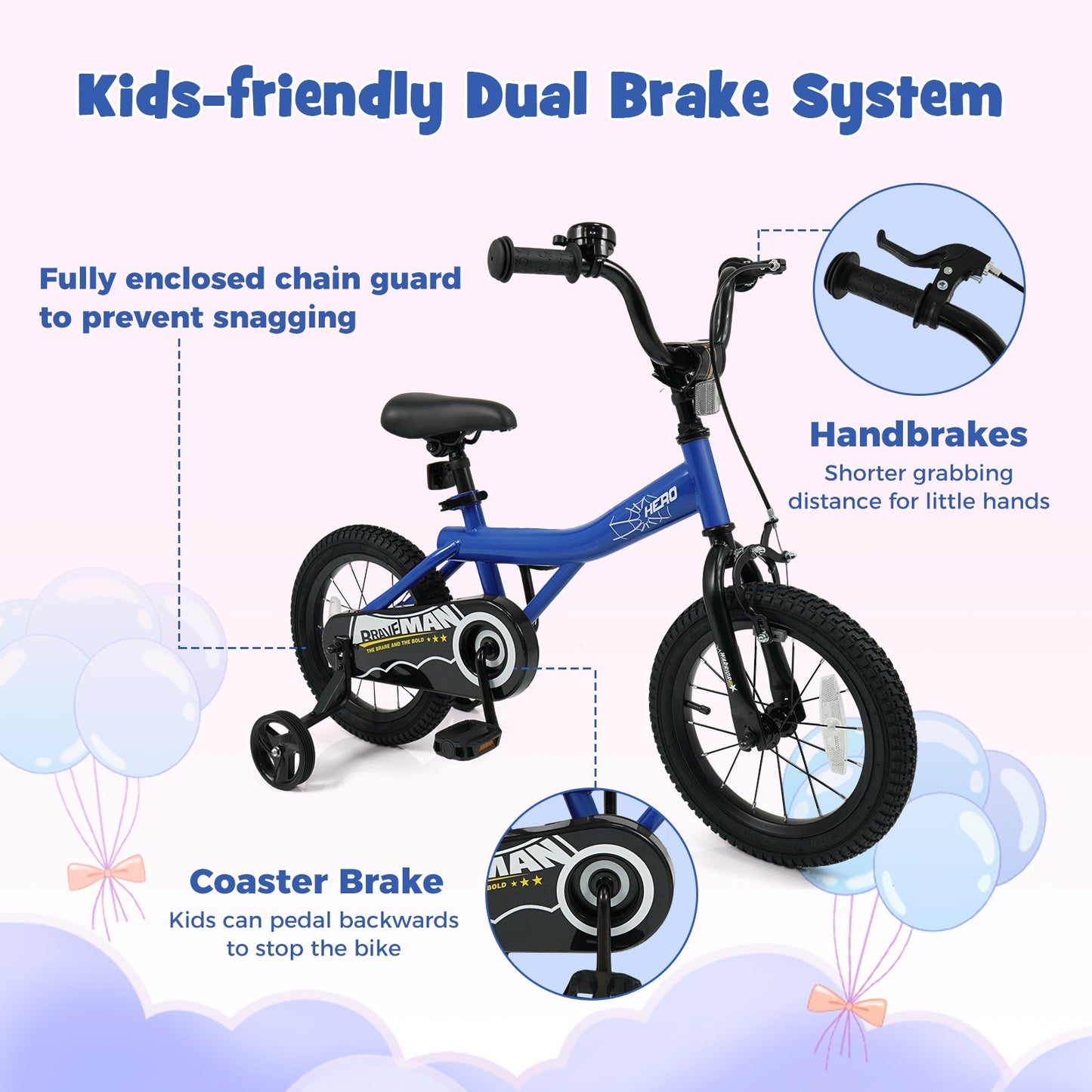 Kids Bike 14-Inch with Removable Training Wheels Navy