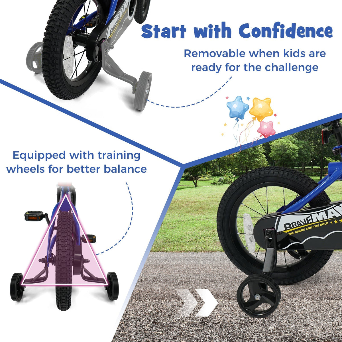 Kids Bike 14-Inch with Removable Training Wheels Navy