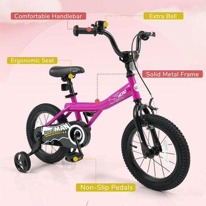 Kids Bike 14-Inch with Removable Training Wheels Pink