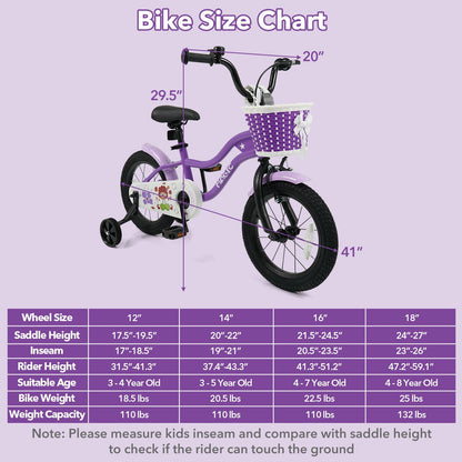 Kids Bike with Training Wheels 12-18 Inch - Purple