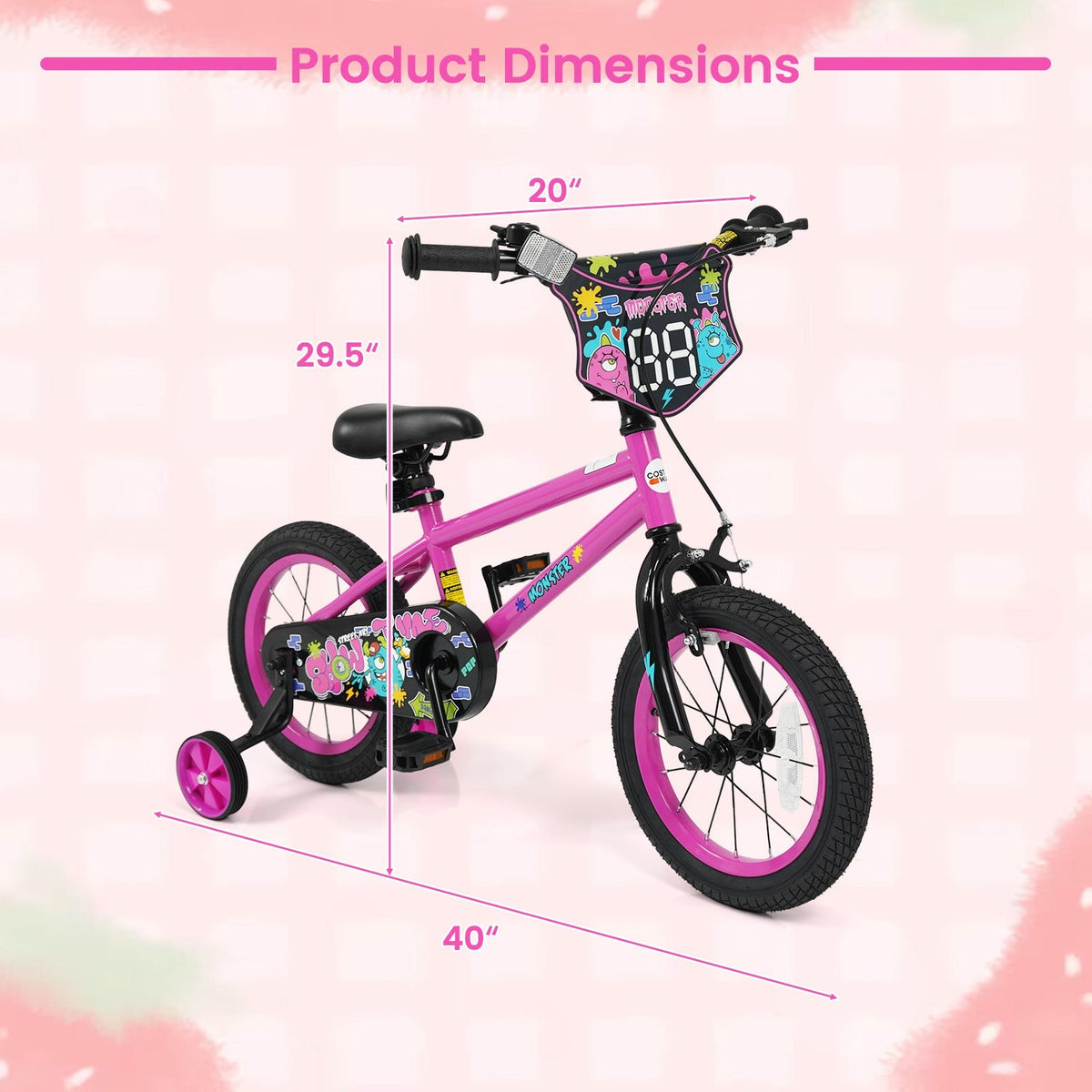 Kids Bike with Training Wheels 12-18 Inch Pink