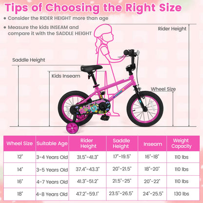 Kids Bike with Training Wheels 12-18 Inch Pink