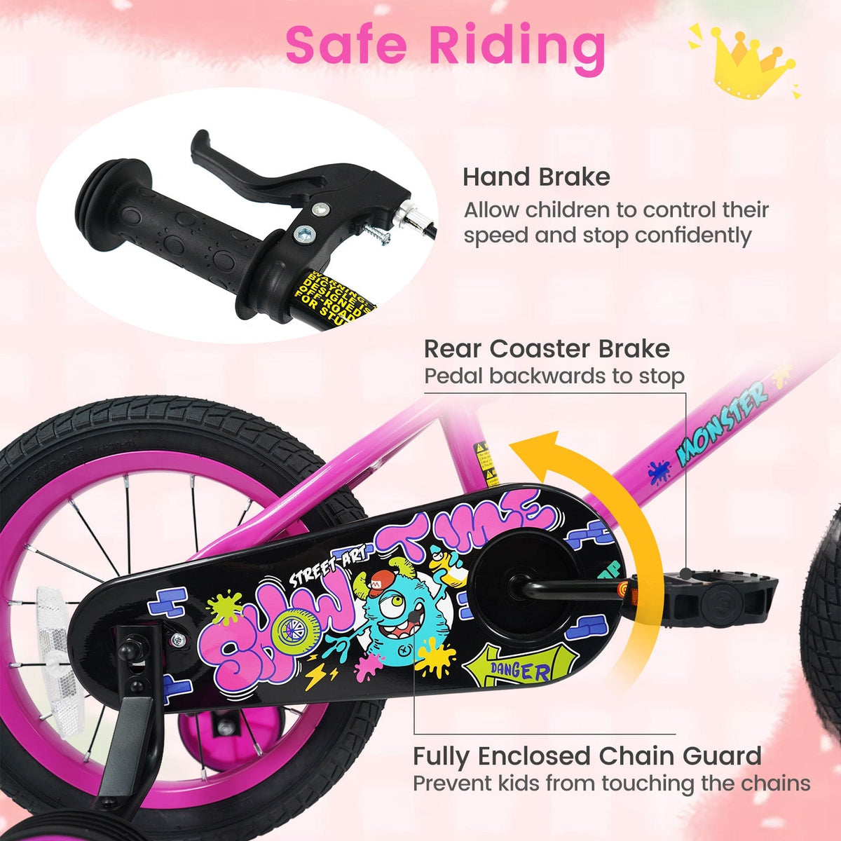 Kids Bike with Training Wheels 12-18 Inch Pink