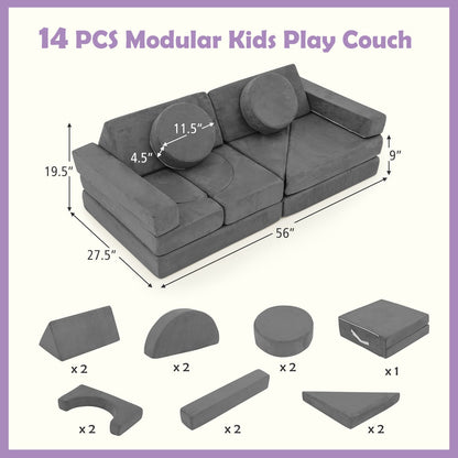 14 PCS Modular Kids Play Couch for Playroom and Bedroom