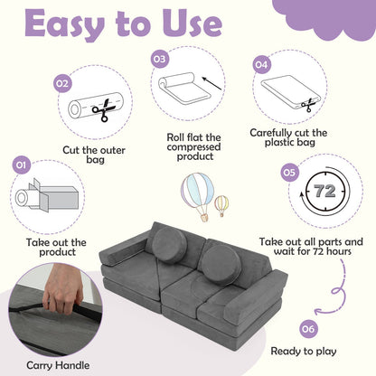 14 PCS Modular Kids Play Couch for Playroom and Bedroom