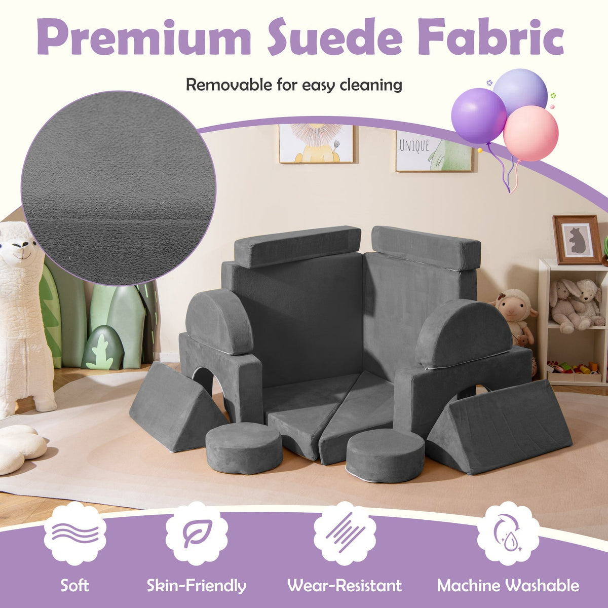 14 PCS Modular Kids Play Couch for Playroom and Bedroom