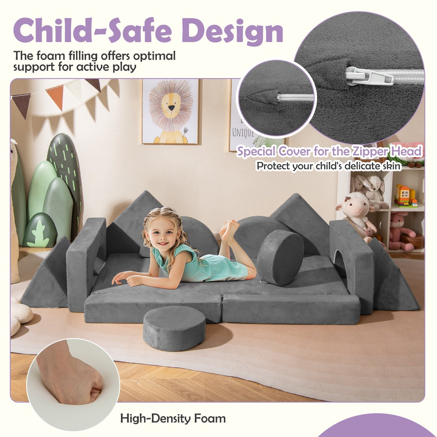 14 PCS Modular Kids Play Couch for Playroom and Bedroom