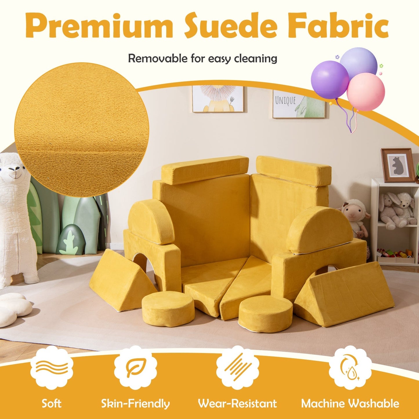14 PCS Modular Kids Play Couch for Playroom and Bedroom