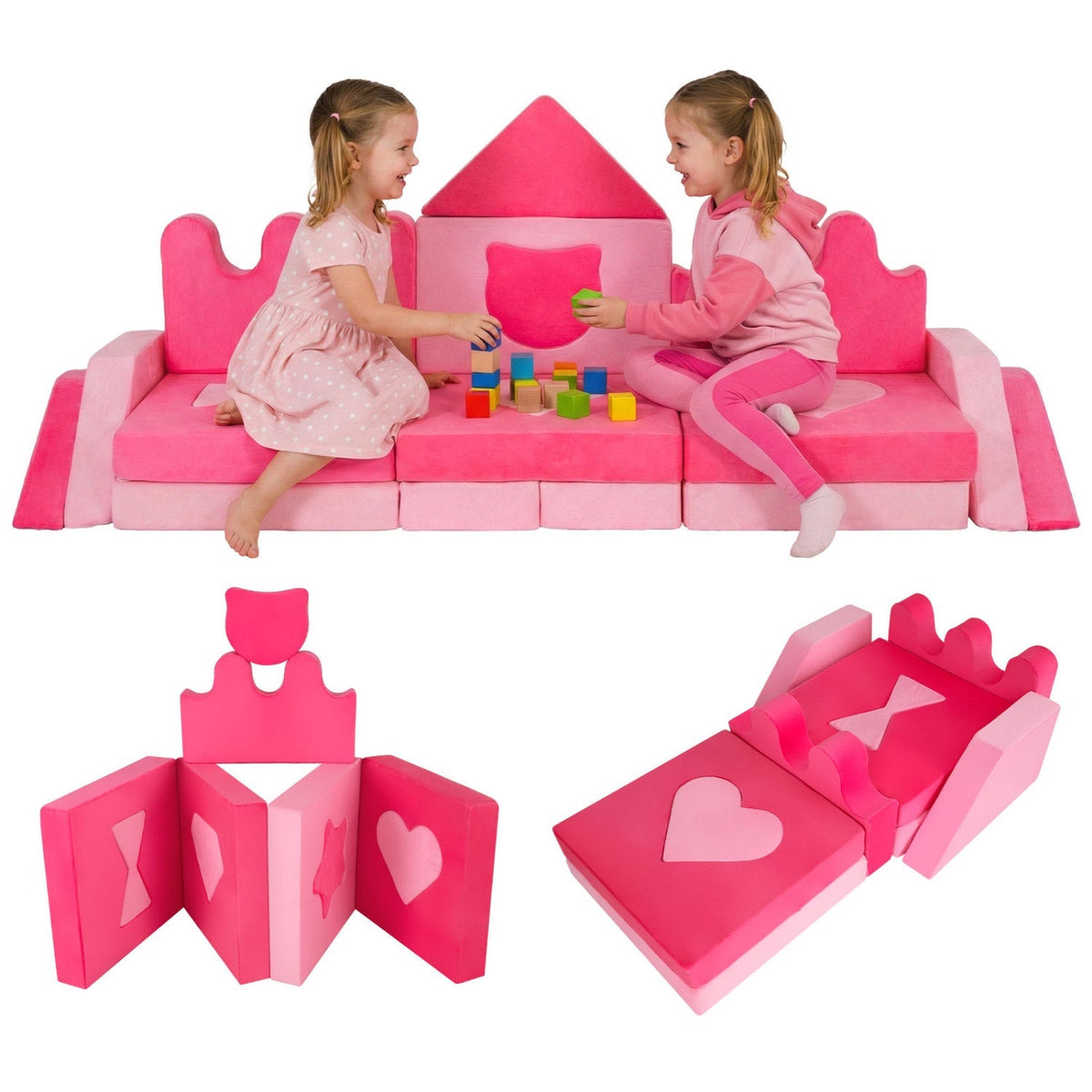 14 Piece Kids Play Couch Modular Foam Climbing Blocks for Kids 3+ Years Old-Pink