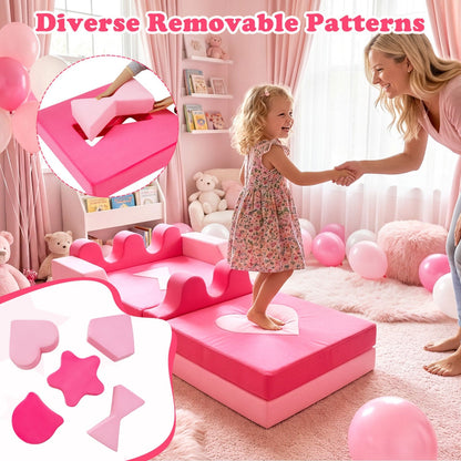 14 Piece Kids Play Couch Modular Foam Climbing Blocks for Kids 3+ Years Old-Pink