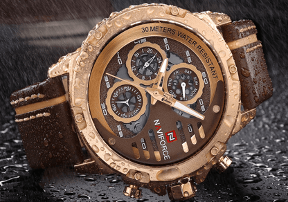 Men's  Sports Waterproof Watch With Chronometers And Leather Belt Multifunction Wristwatch Unique Design Perfect Gift