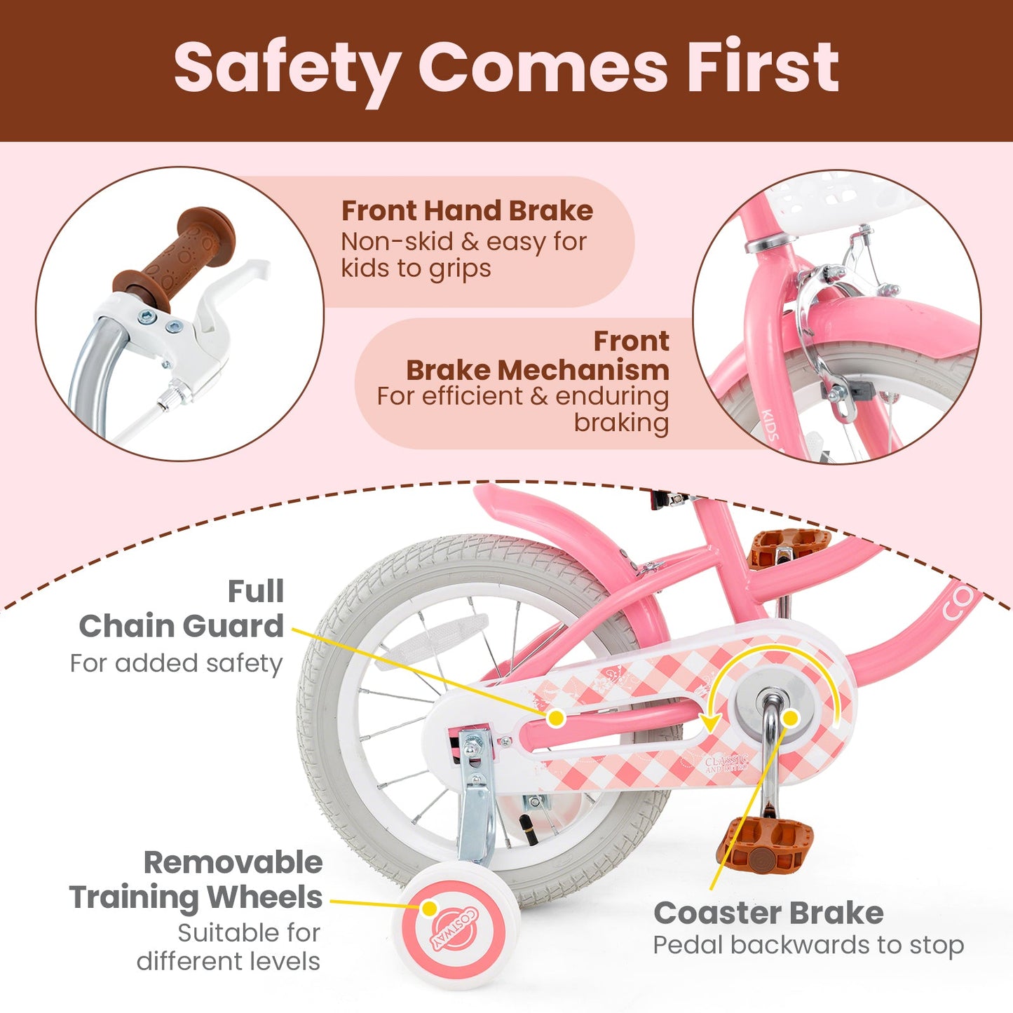14 Inch Kids Bike with Training Wheels and Basket for Boys Girls 3-5 Years Old-14 inches