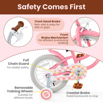 14 Inch Kids Bike with Training Wheels and Basket for Boys Girls 3-5 Years Old-14 inches