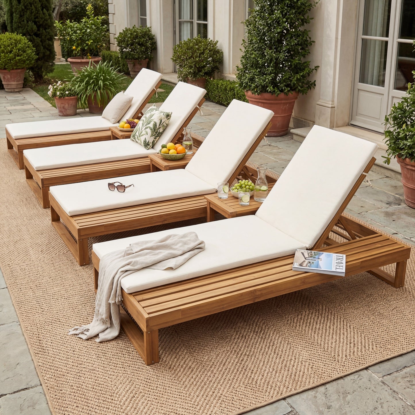 Teak Finish Acacia Wood Chaise Lounge with 1.57-Inch Cushion