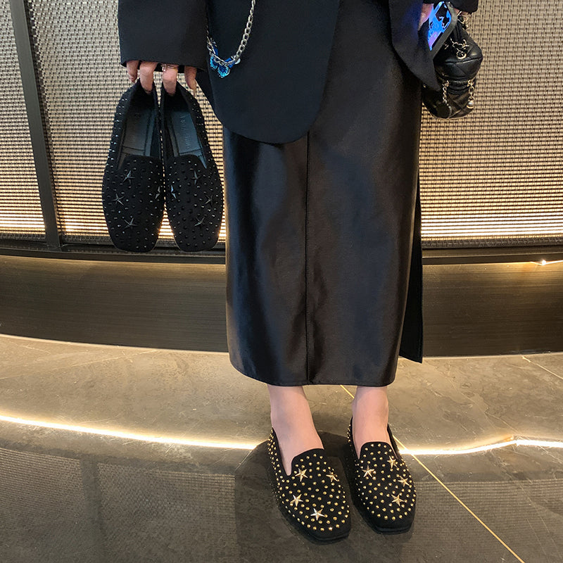 2026 Fall New Square Toe Rhinestone Flat Moccasins, Soft Sole Slip On Loafers For Wide Feet Women