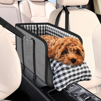 Dog Car Seat Console Booster 11lbs Anti-collapse Center Seat With Soft Cushion & Safety Belt. Portable Carrier For Small Pets. Fits Car Console