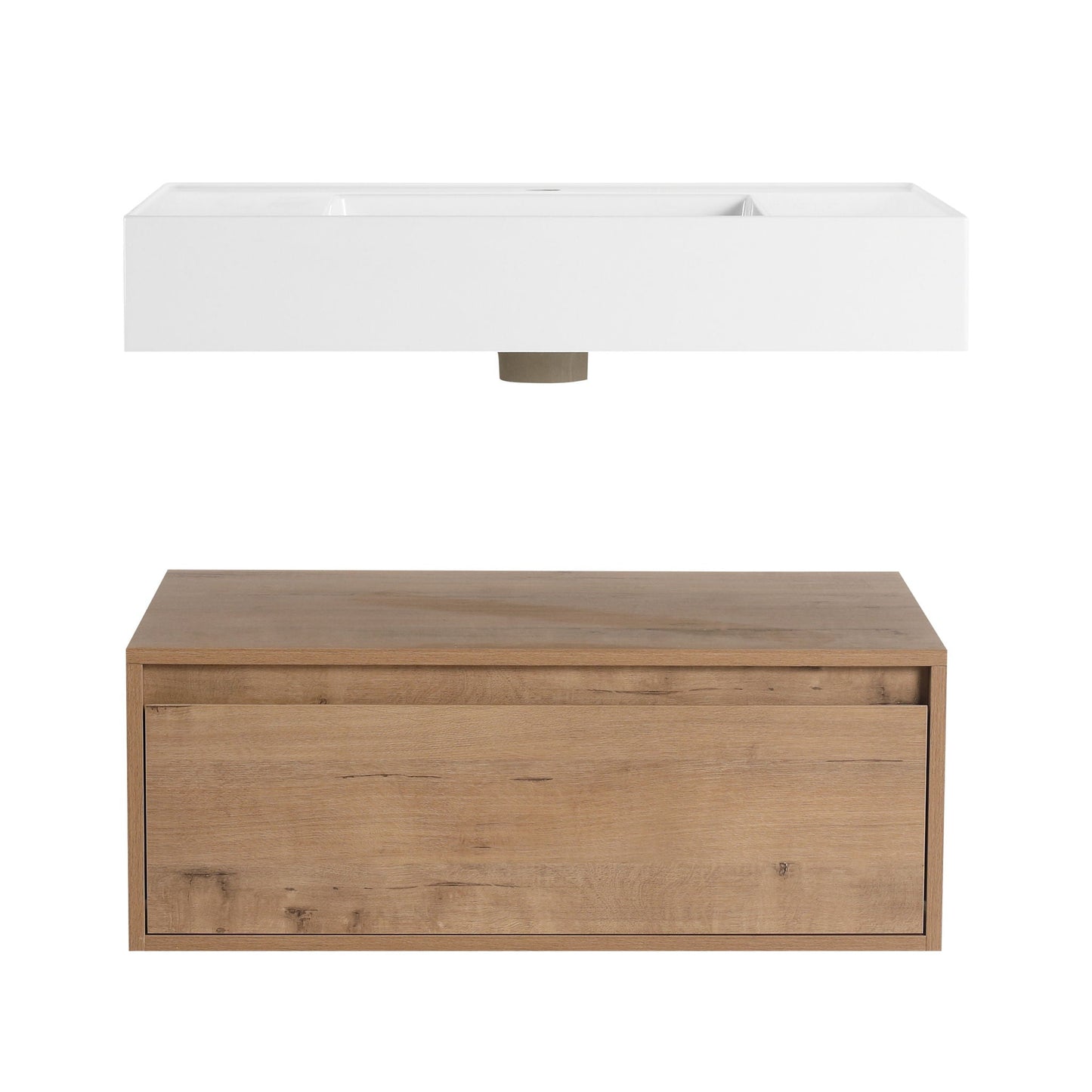Wall Mounted Bathroom Vanity With Resin Sink And Soft Close Drawer In Imitative - Imitative Oak