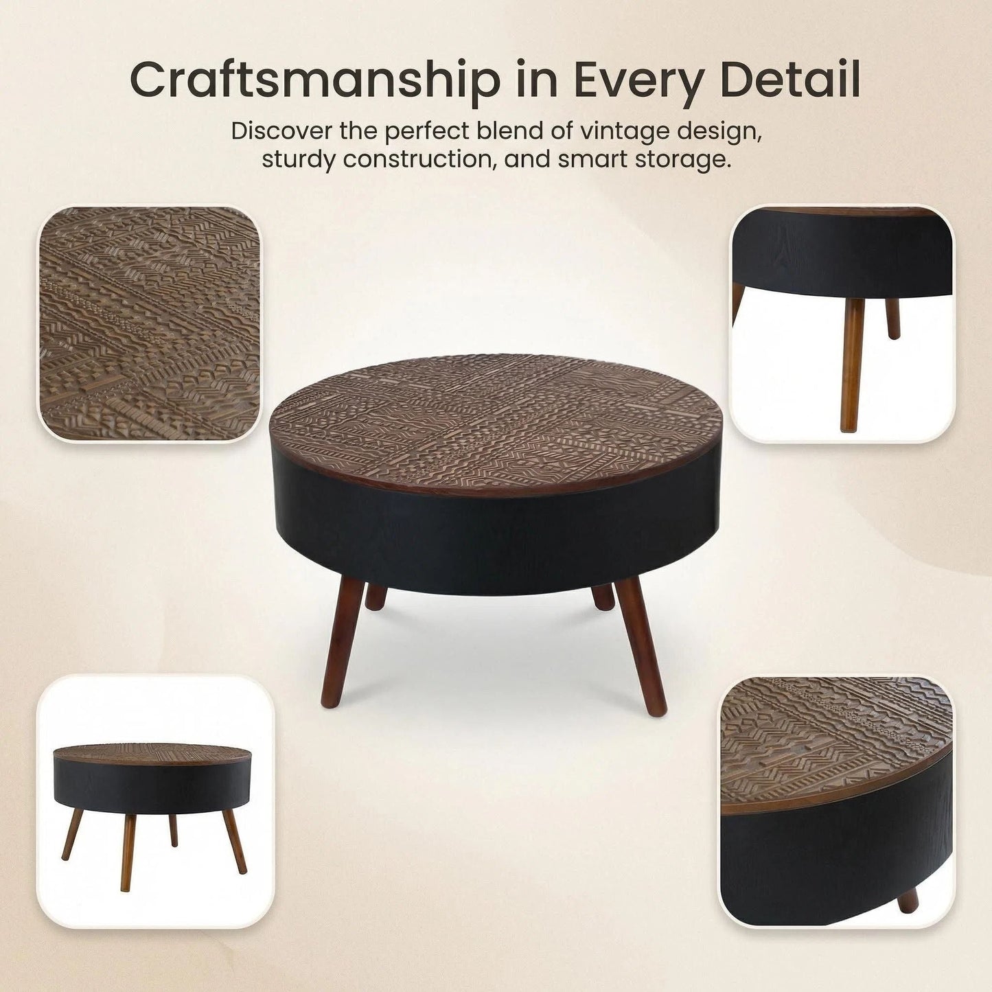 Round Coffee Table With Storage Function For Living Rooms