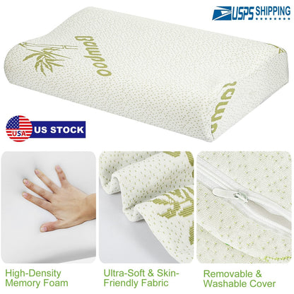 Bamboo Memory Foam Sleep Pillow Contoured Cervical Orthopedic Pillow Neck Support Breath Pillow