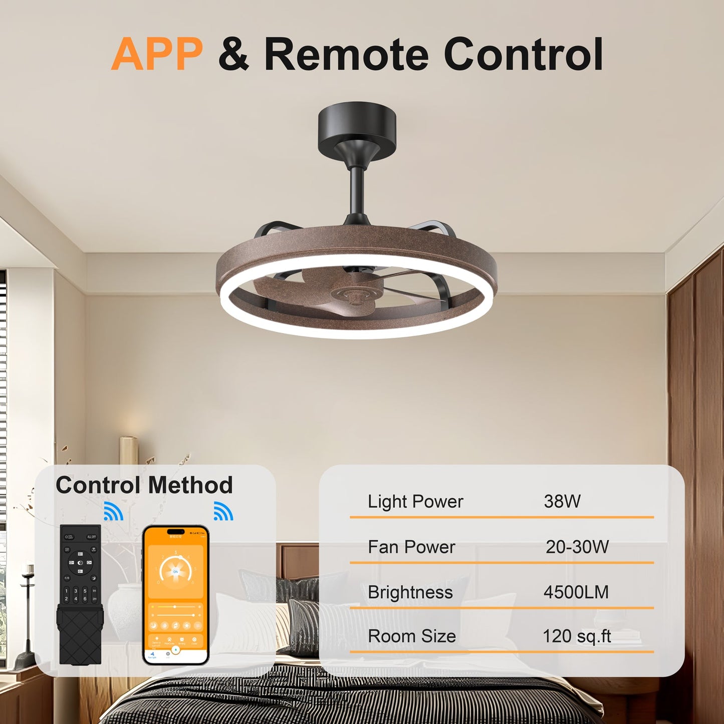20.5" Rustic LED Ceiling Fan with Remote & APP Control