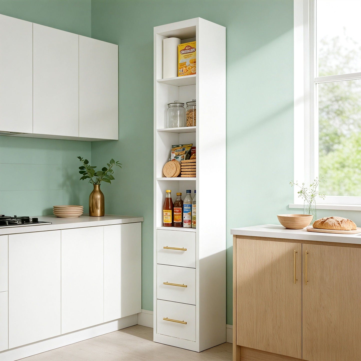 Tall Storage Cabinet With 3 Drawers For Bedroom - White