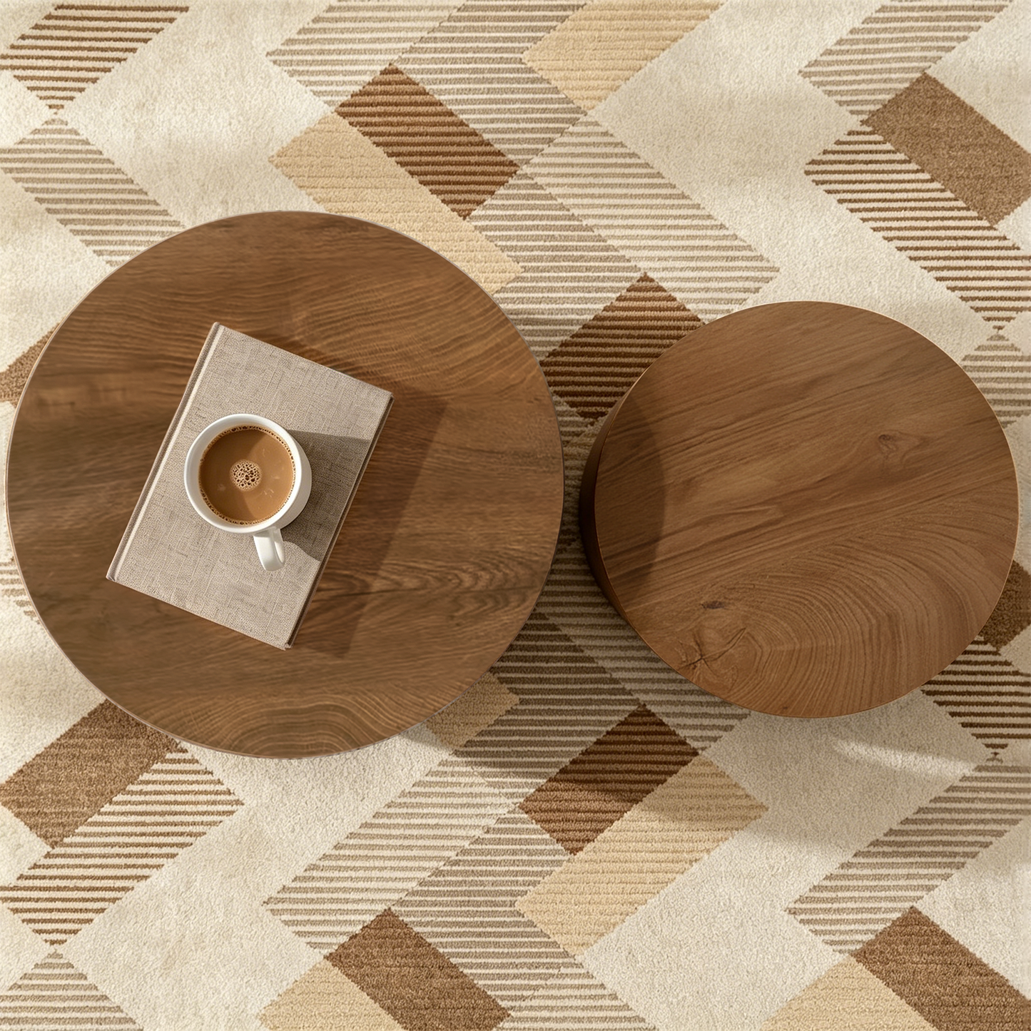 Nesting Coffee Table Set of 2, Modern Round Coffee Tables with Non-Slip Feet
