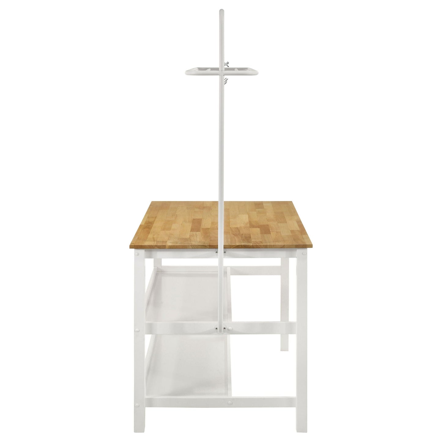 Prager - 3 Piece Kitchen Island Counter Table Set With Overhead Rack And Backless Stools - White