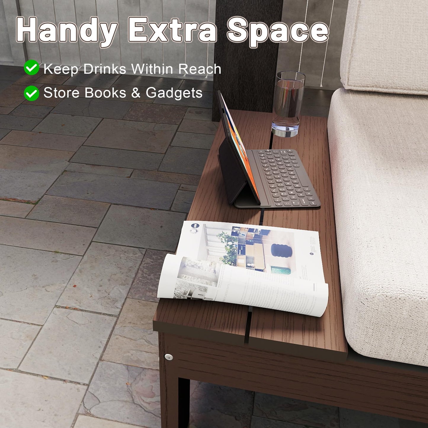 HDPE Outdoor Patio Sofa Set, 3-Piece Modern Conversation Set