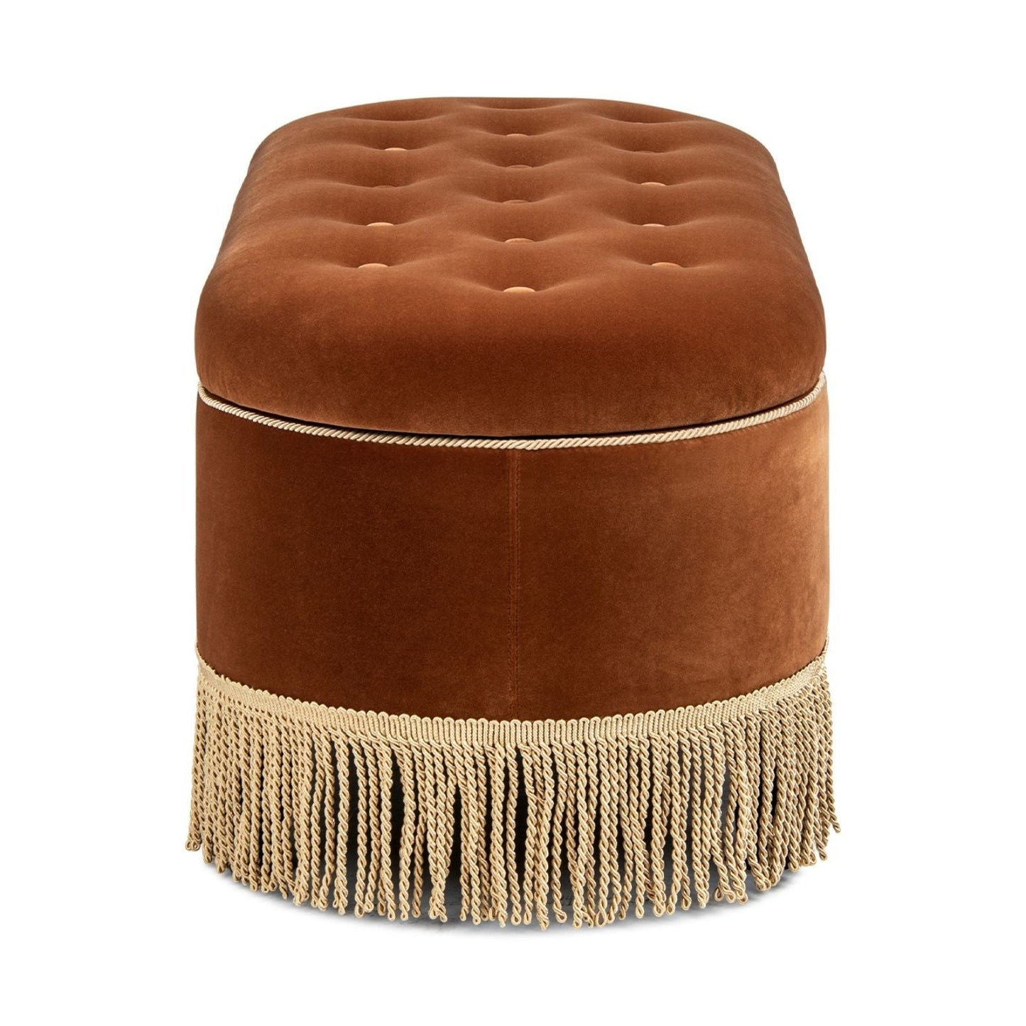 Melinda - Oval Tufted Bullion Fringe Storage Bench
