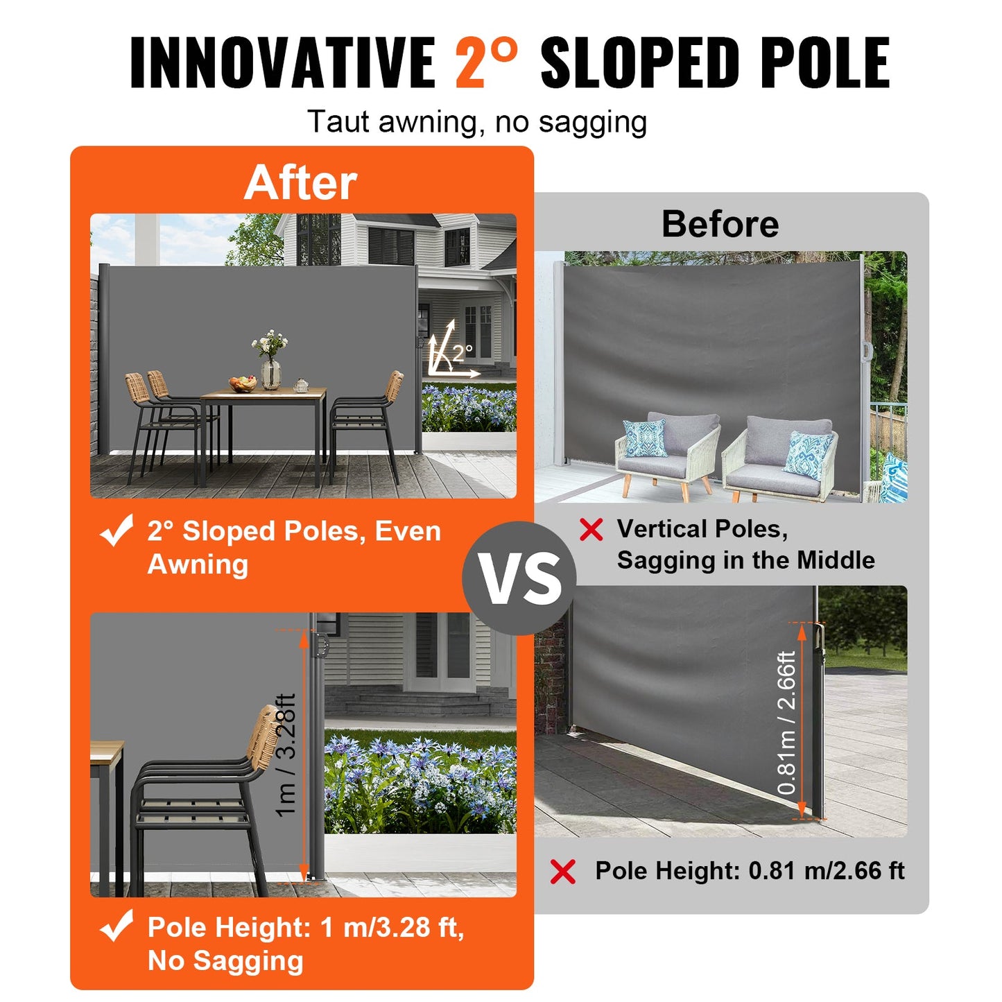Retractable Side Awning, 71''-118'' Full Aluminum Rust-Proof Outdoor Privacy Screen