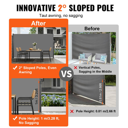 Retractable Side Awning, 71''-118'' Full Aluminum Rust-Proof Outdoor Privacy Screen