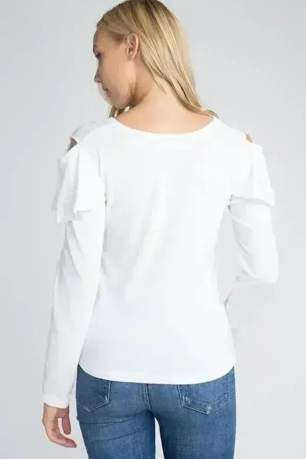 Women's Cold Shoulder Ruffle Long Sleeve Top