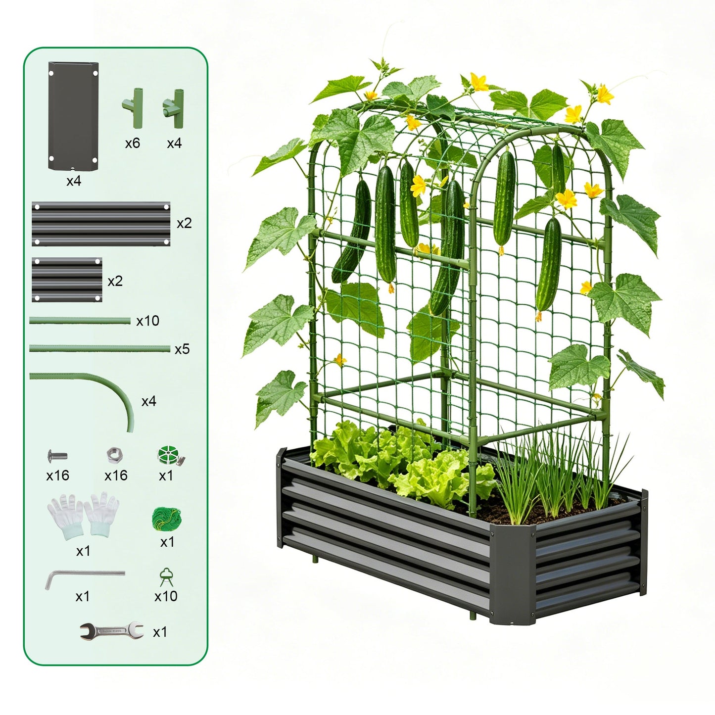 2-in-1 Raised Garden Bed with Trellis - 4x2x1 Ft Outdoor Planter