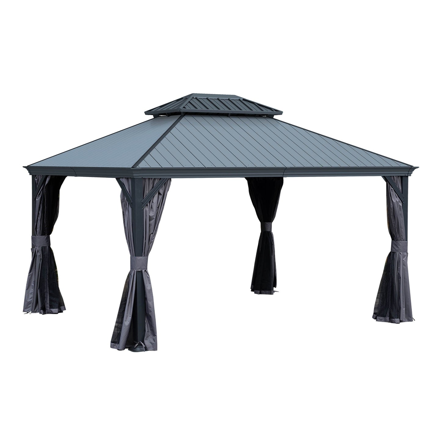 12'x14' Hardtop Gazebo with Resin Roof and Drainage Gutters