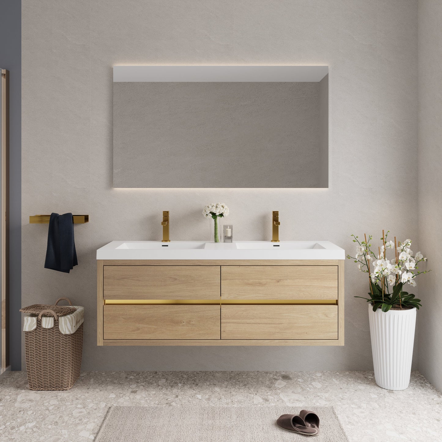 60" Wall-Mounted Bathroom Vanity with Double Sinks