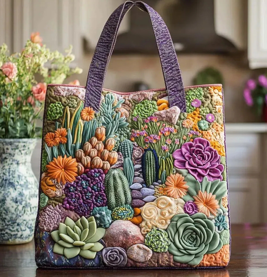 Digital-print Quilting Tote Bag, Commuter Casual Cotton-padded Jacket Bag