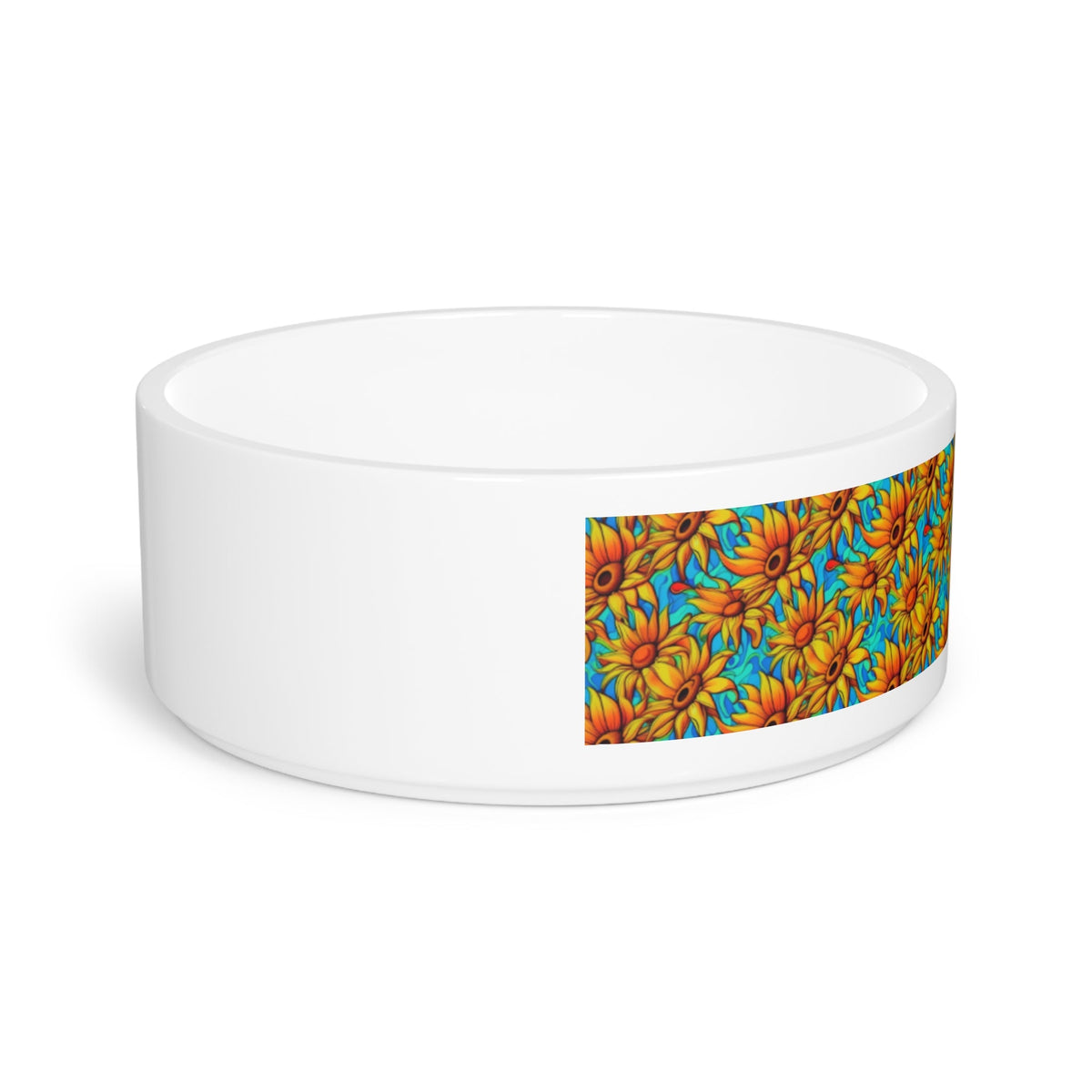 Sunflower Kaleidoscope on Turquoise Waves - Pet Bowl