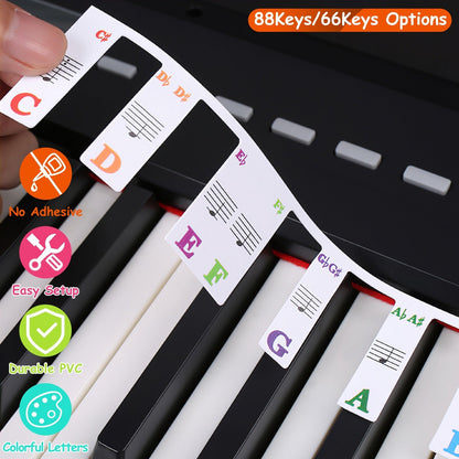 61-Key Piano Keyboard Stickers Removable Piano Key Labels PVC Piano Notes Guide without Glue for Beginners Kids