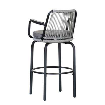 Outdoor Patio Bar Stools 29"H Set of 2, Modern Woven Rattan Rope Bar Height Chair