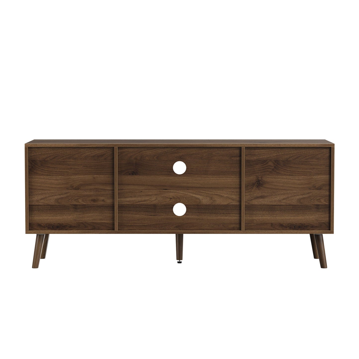 55" TV Cabinet With Vertical Groove Doors, Adjustable Shelves - Walnut